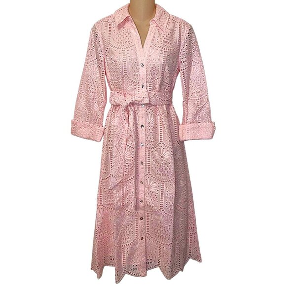 Lilly Pulitzer Eira Midi Shirtdress in Pink Muse/Pineapple Eyelet NWT - Size 6 - Picture 6 of 8